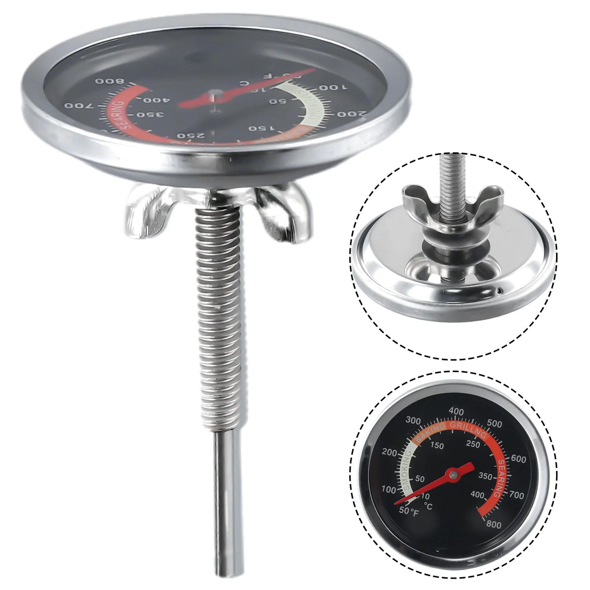 BBQ Thermometer Stainless Steel Oven Gauge 10-400°C M10 Thread