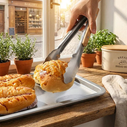 Stainless Steel BBQ Tongs with Wooden Handle, 9 to 16 Inch Sizes