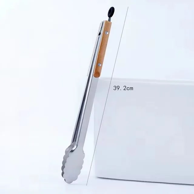Stainless Steel BBQ Tongs with Wooden Handle, 9 to 16 Inch Sizes - 14inch