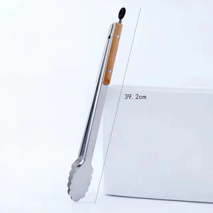 Stainless Steel BBQ Tongs with Wooden Handle, 9 to 16 Inch Sizes - 14inch