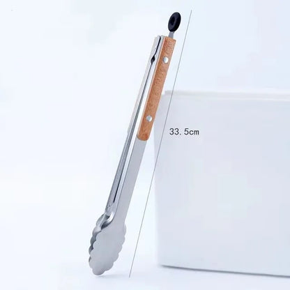 Stainless Steel BBQ Tongs with Wooden Handle, 9 to 16 Inch Sizes - 12inch