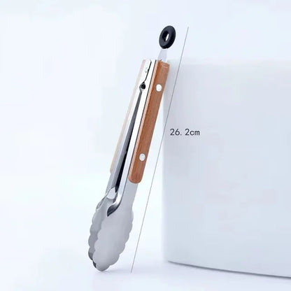 Stainless Steel BBQ Tongs with Wooden Handle, 9 to 16 Inch Sizes - 9inch