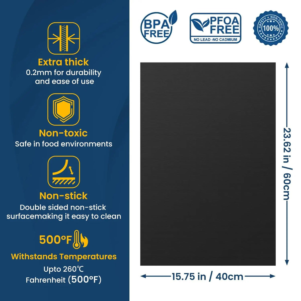 Non-Stick BBQ Grill Mat and Oven Liner, 33 x 40cm, 40 x 50cm or 40 x 60cm