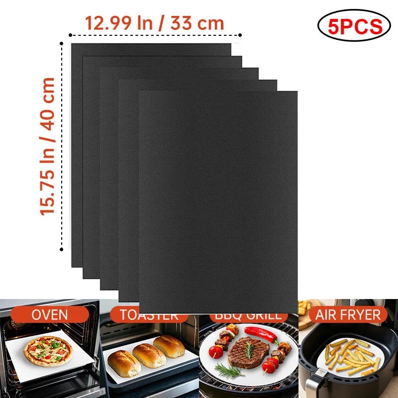 Non-Stick BBQ Grill Mat and Oven Liner, 33 x 40cm, 40 x 50cm or 40 x 60cm - 5PCS 33X40