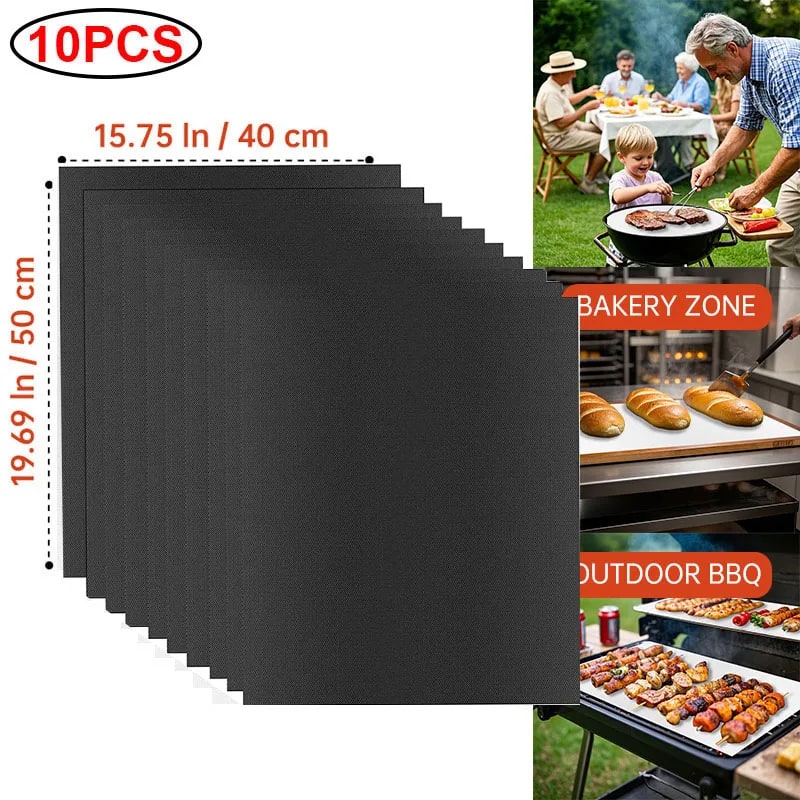 Non-Stick BBQ Grill Mat and Oven Liner, 33 x 40cm, 40 x 50cm or 40 x 60cm - 10PCS 40X50