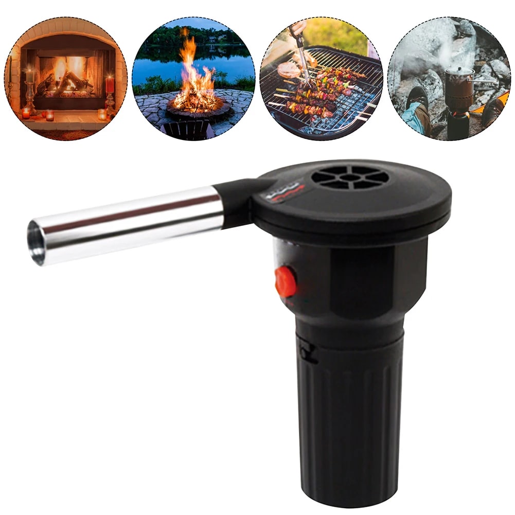 Handheld BBQ Charcoal Fire Blower, PP and Aluminium Alloy, 143 x 70 x 130mm