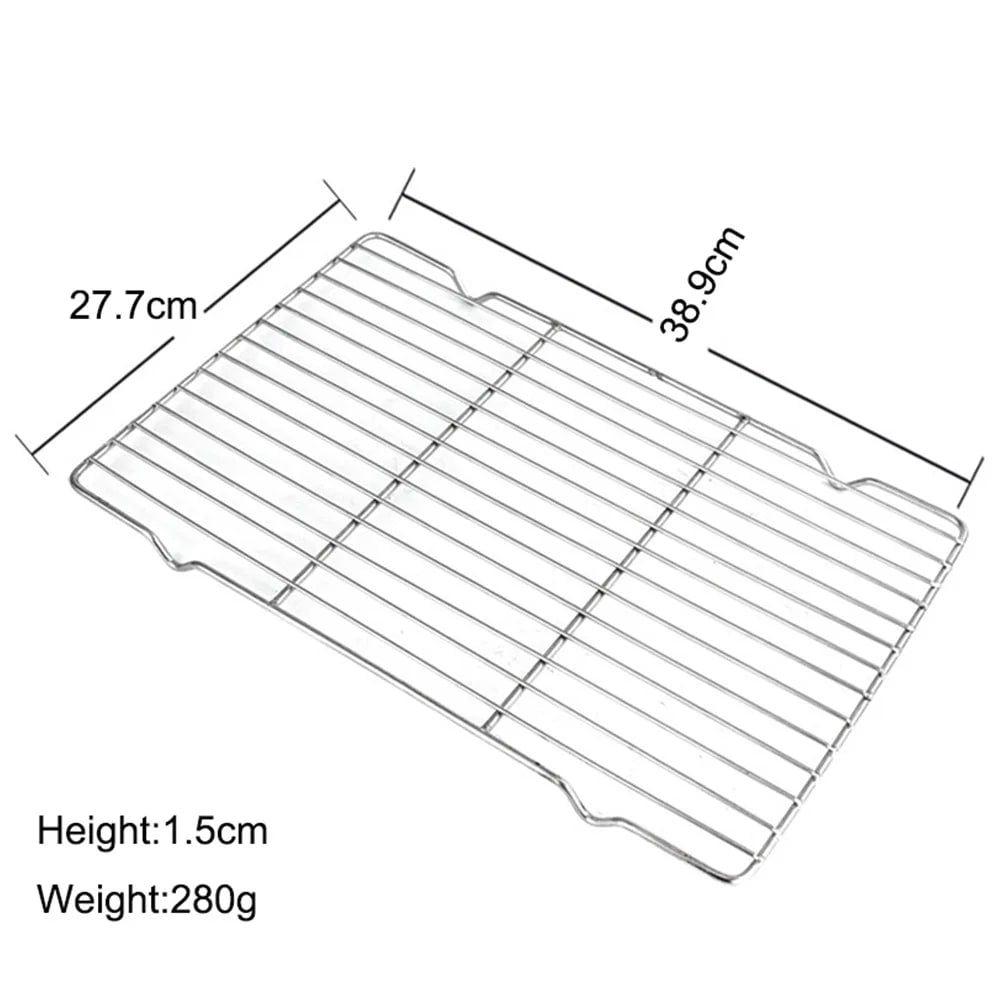 Stainless Steel Cooling Rack BBQ Tray, Non-Stick Silver, Multiple Sizes - 38.9x27.7cm