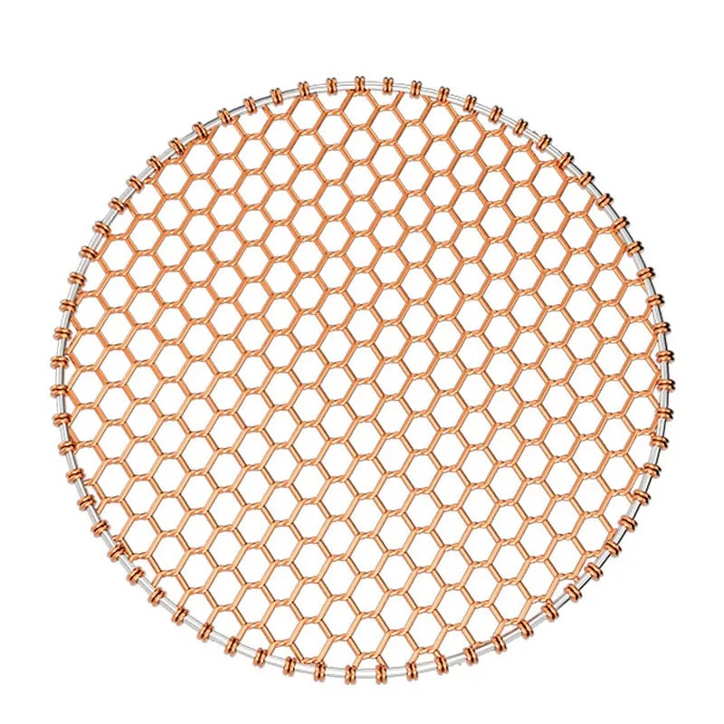 Copper Wire BBQ Grill Mesh with Optional Handle, Round or Rectangular, 24.5-33cm