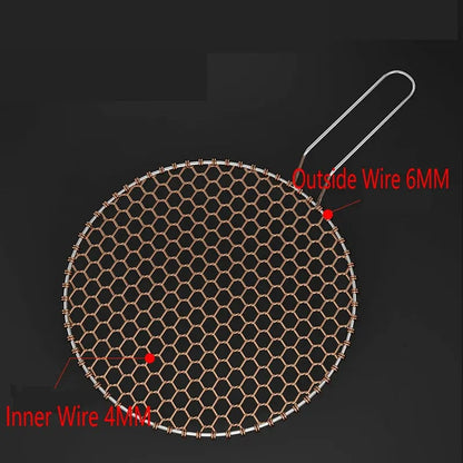 Copper Wire BBQ Grill Mesh with Optional Handle, Round or Rectangular, 24.5-33cm