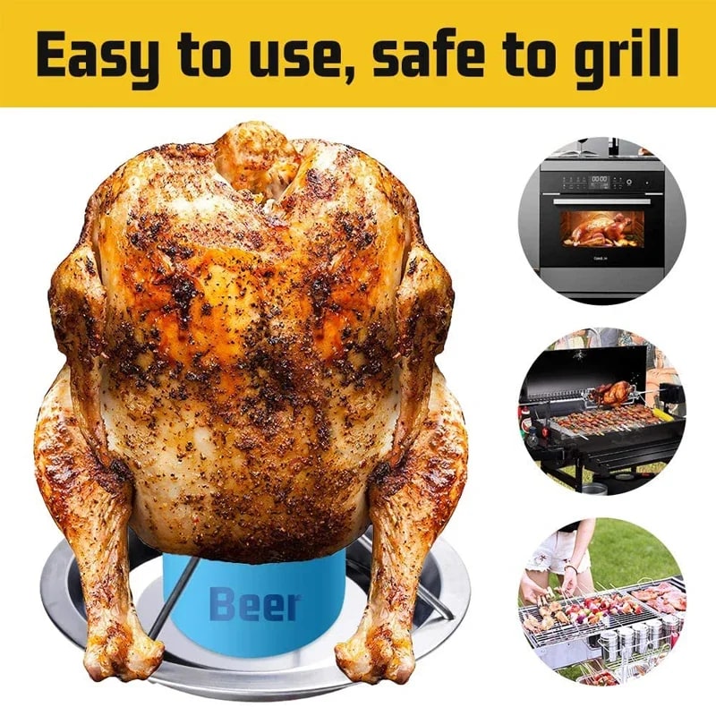 Stainless Steel Beer Can Chicken Roaster Rack with Drip Tray, KC0229