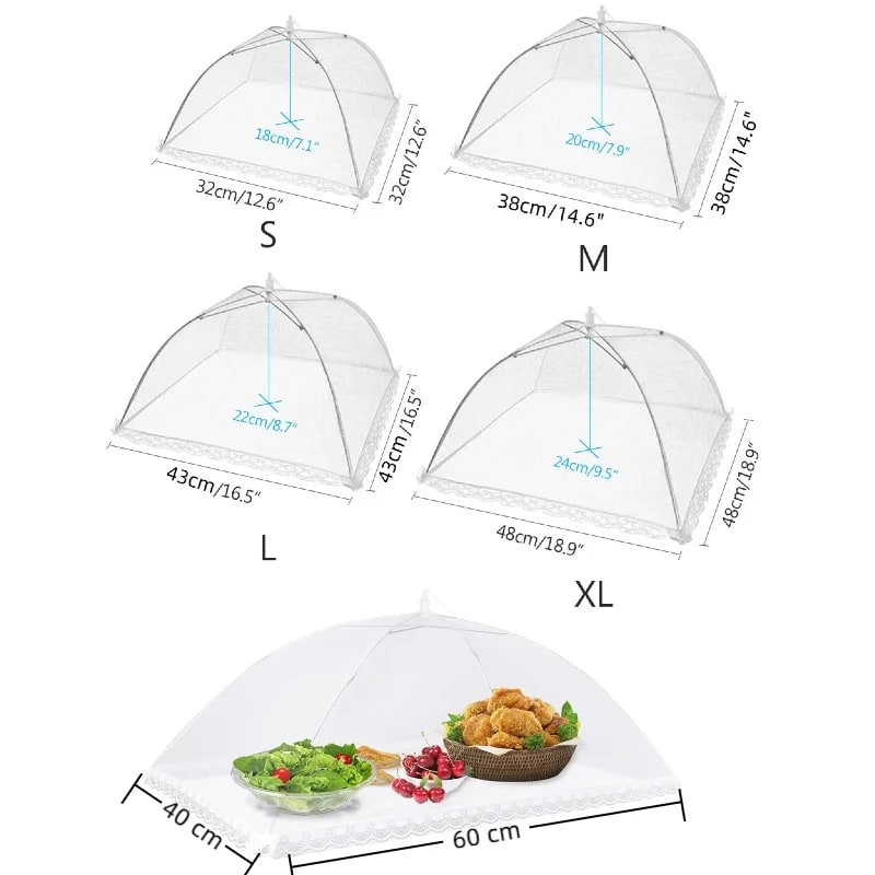 Pop-Up Mesh Food Cover, White, 4-Pack with 5 Size Options