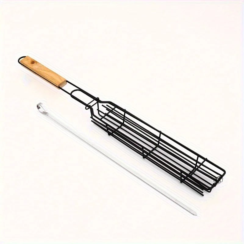 BBQ Grilling Basket, Black Non-Stick Food Basket for Charcoal Grills, 49 x 5cm