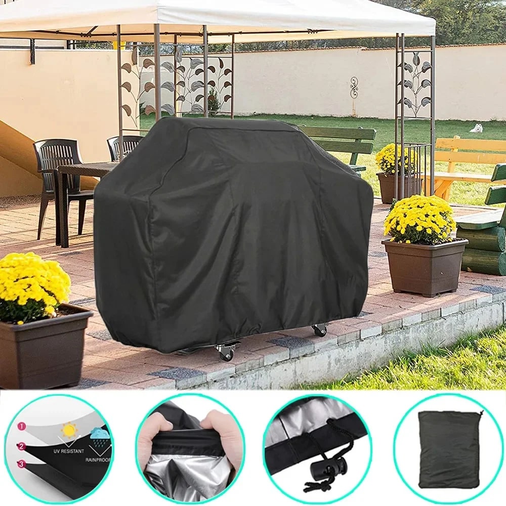 BBQ Grill Cover, Black Fabric Waterproof UV-Resistant Barbecue Cover, Multiple Sizes