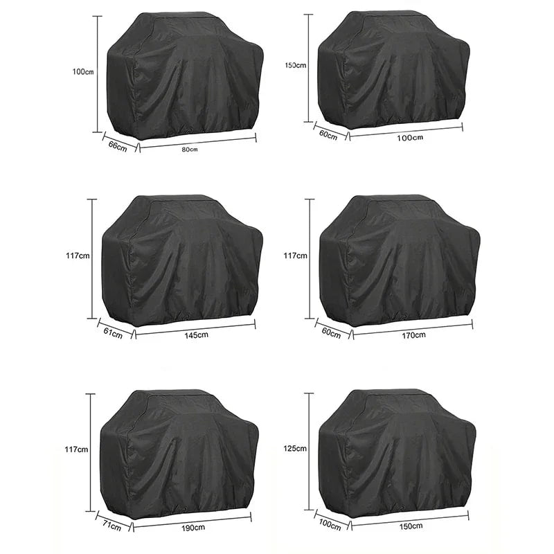 BBQ Grill Cover, Black Fabric Waterproof UV-Resistant Barbecue Cover, Multiple Sizes