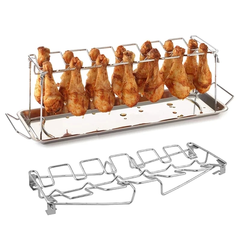 Stainless Steel Chicken Wing and Leg Rack with BBQ Tray, 35cm
