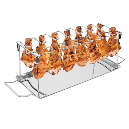 Stainless Steel Chicken Wing and Leg Rack with BBQ Tray, 35cm