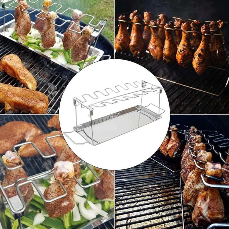 Stainless Steel Chicken Wing and Leg Rack with BBQ Tray, 35cm