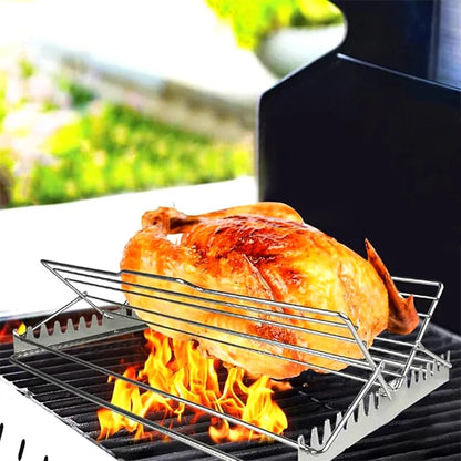 Adjustable V-Shaped Turkey Roasting Rack for BBQ, Oven and Chicken