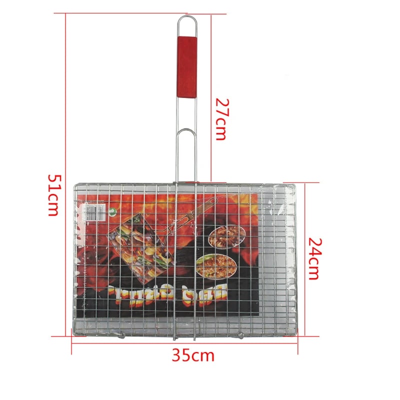 Metal Barbecue Grill Net for Fish and Food, 35 x 24cm with 27cm Handle