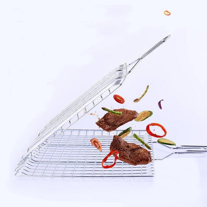 Metal Barbecue Grill Net for Fish and Food, 35 x 24cm with 27cm Handle