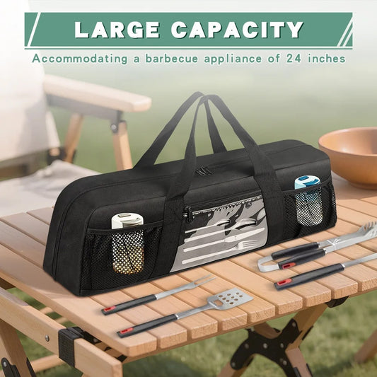 BBQ Tool Organiser Bag, Waterproof Oxford Carry Case, 18 x 16 x 55cm