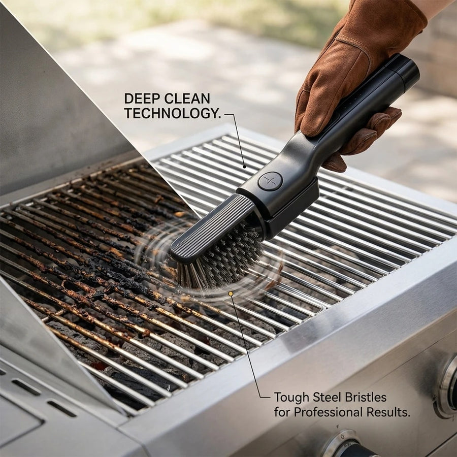 Electric BBQ Grill Brush Cleaner with Steel Wire Bristles, 180° Adjustable Head and USB-C Charging