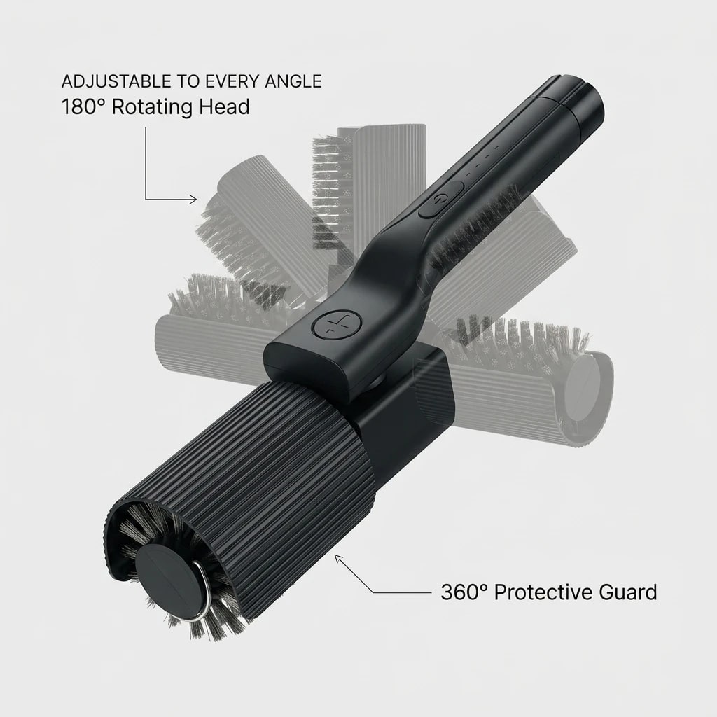 Electric BBQ Grill Brush Cleaner with Steel Wire Bristles, 180° Adjustable Head and USB-C Charging