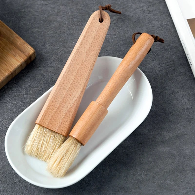 Wooden BBQ Basting Brush Set, 2 Sizes for Grilling, Baking and Cooking