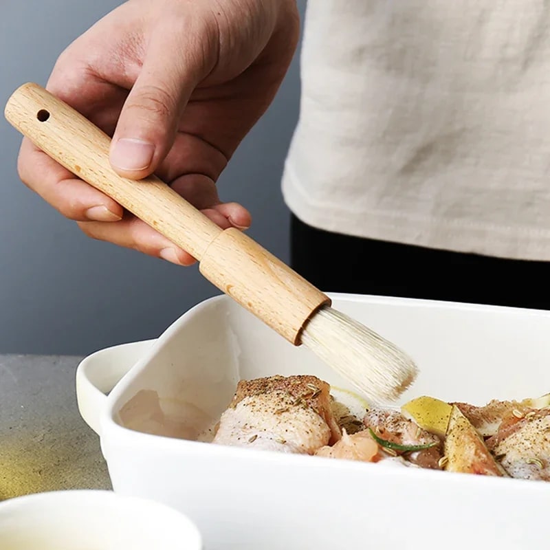 Wooden BBQ Basting Brush Set, 2 Sizes for Grilling, Baking and Cooking