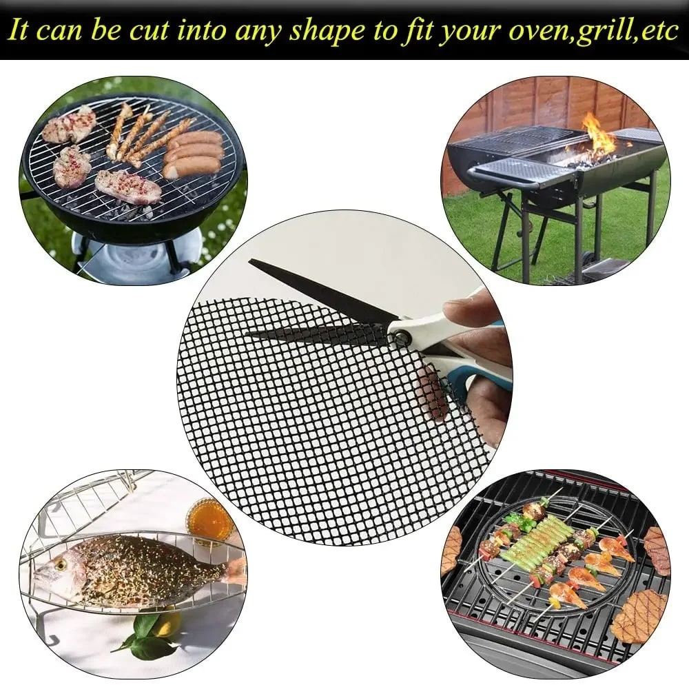 Reusable Black BBQ Grill Mat, Non-Stick Metal Mesh, 40cm Options