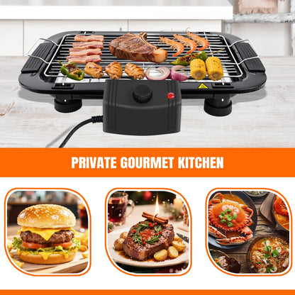 1500W Electric Smokeless Grill with 5-Speed Control, Removable Rack and Drip Tray