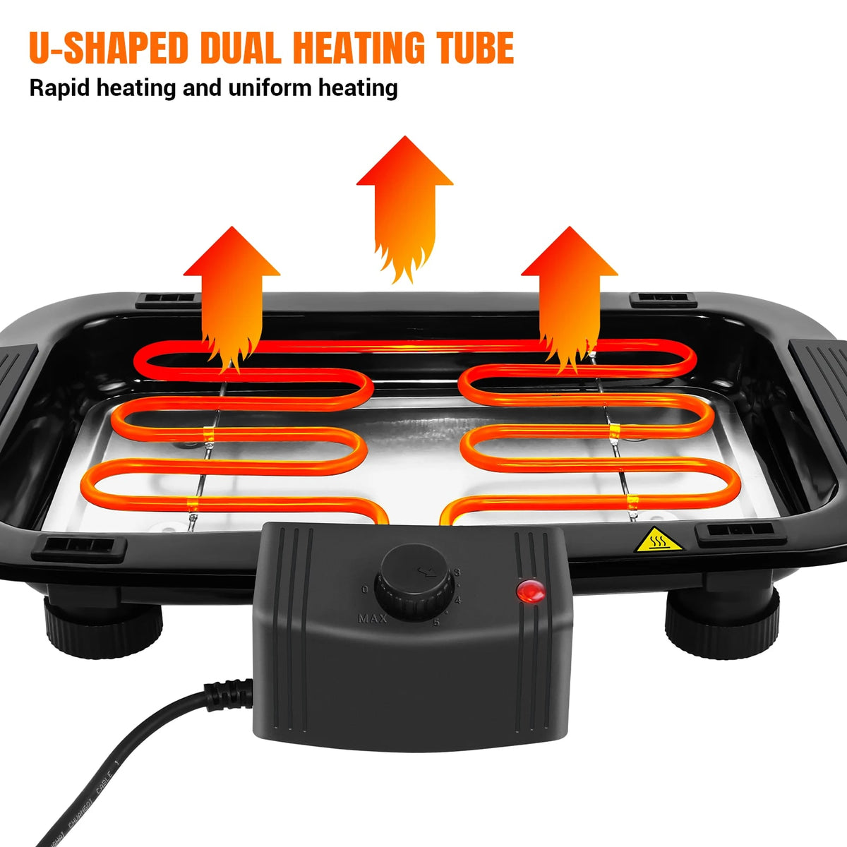 1500W Electric Smokeless Grill with 5-Speed Control, Removable Rack and Drip Tray