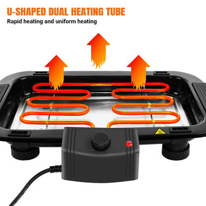 1500W Electric Smokeless Grill with 5-Speed Control, Removable Rack and Drip Tray