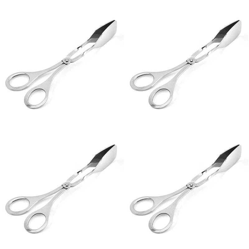 4-Pack Stainless Steel Food Tongs, 18.5cm BBQ Serving Tongs