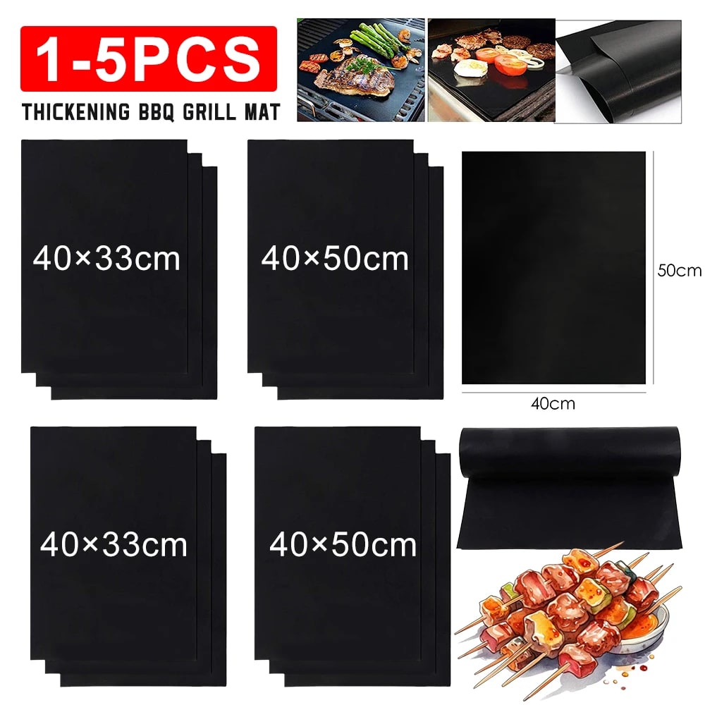 PTFE BBQ Grill Mat, Reusable Non-Stick Barbecue Baking Sheet, 40 x 50cm or 33 x 40cm