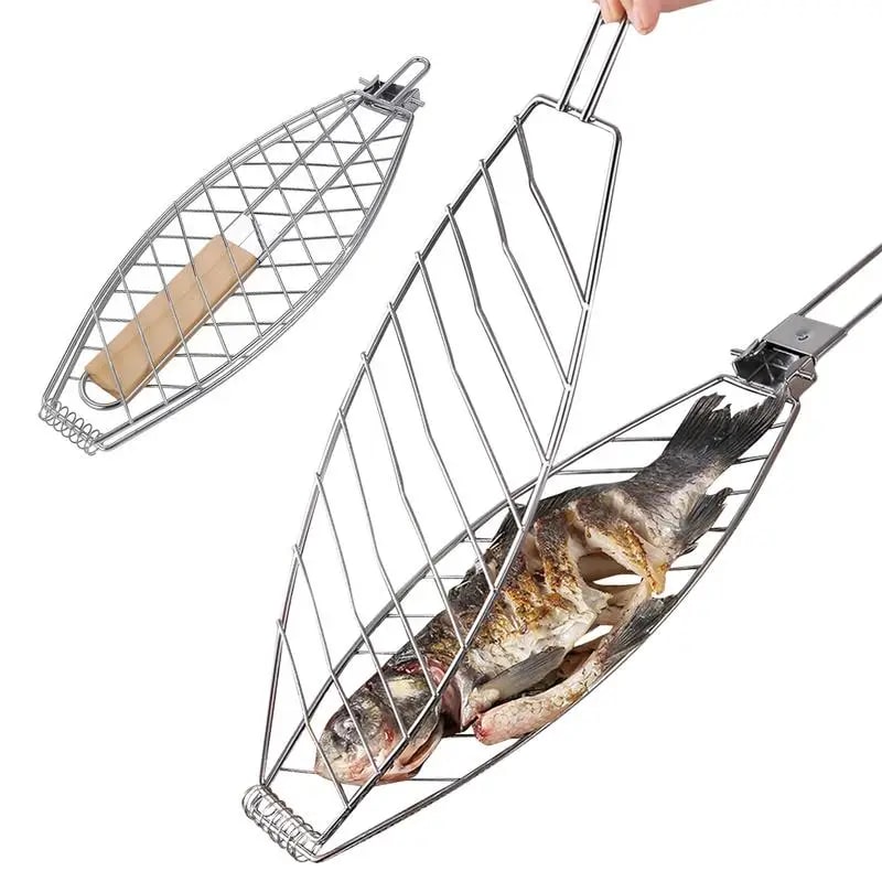 Folding Fish Grill Basket, Metal Barbecue Basket, 62.5cm Portable