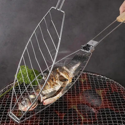 Folding Fish Grill Basket, Metal Barbecue Basket, 62.5cm Portable