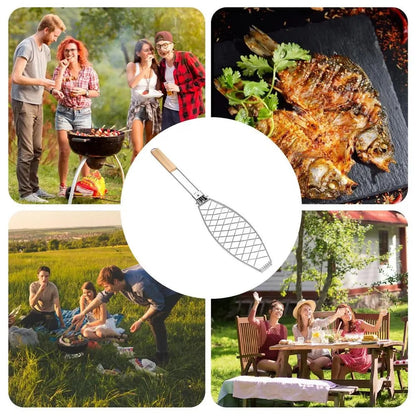 Folding Fish Grill Basket, Metal Barbecue Basket, 62.5cm Portable