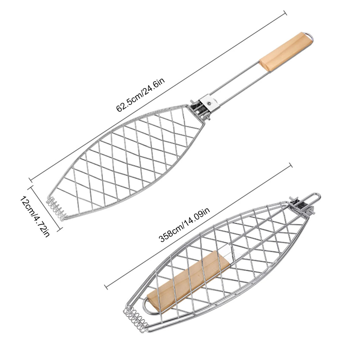 Folding Fish Grill Basket, Metal Barbecue Basket, 62.5cm Portable