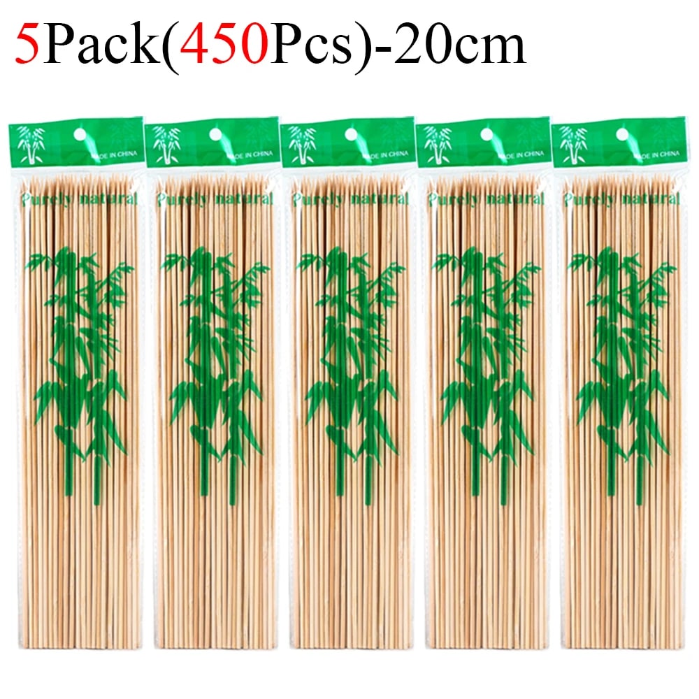 Bamboo BBQ Skewers, Food-Grade Natural Disposable Sticks, 15cm to 30cm - 450Pcs-20cm