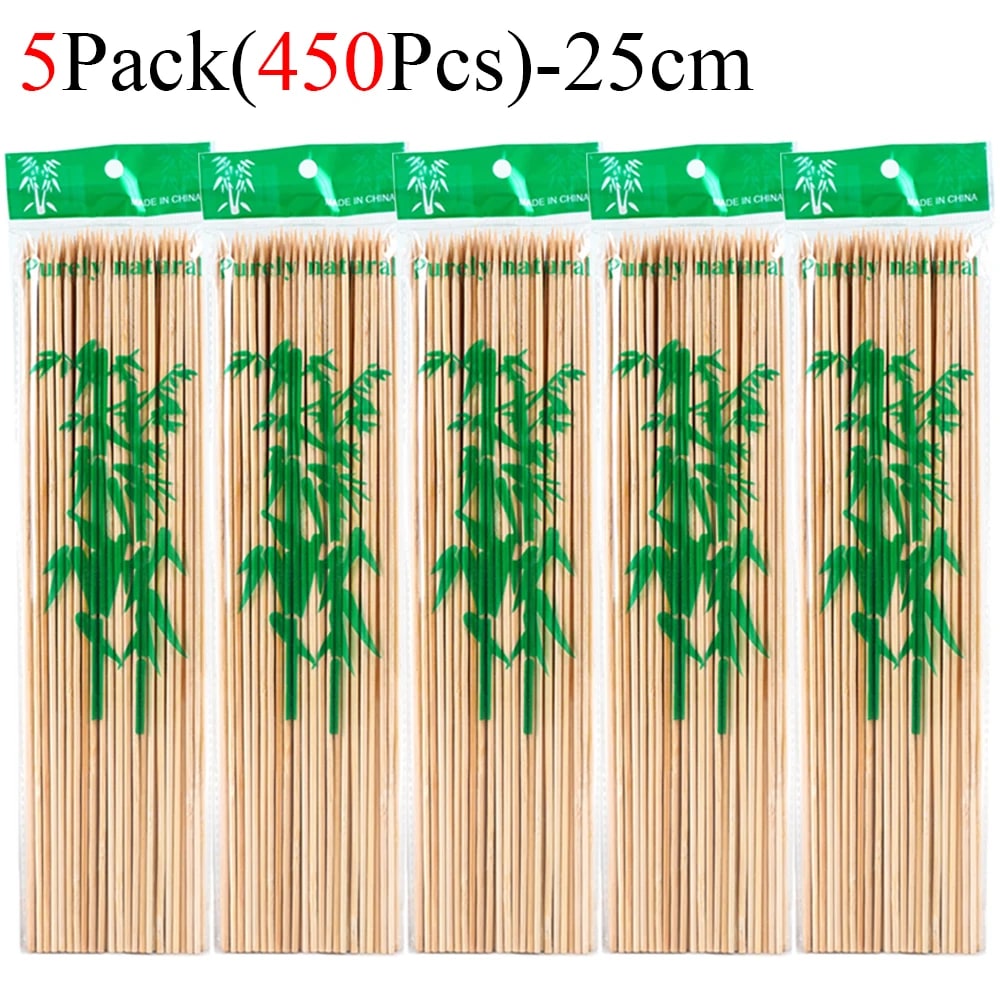 Bamboo BBQ Skewers, Food-Grade Natural Disposable Sticks, 15cm to 30cm - 450Pcs-25cm