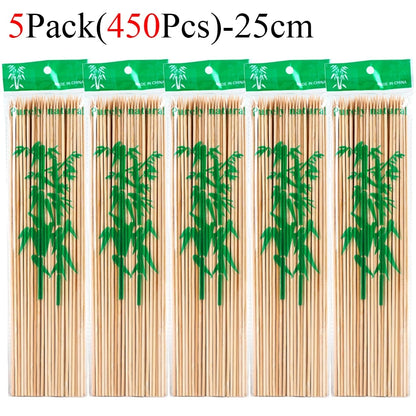 Bamboo BBQ Skewers, Food-Grade Natural Disposable Sticks, 15cm to 30cm - 450Pcs-25cm