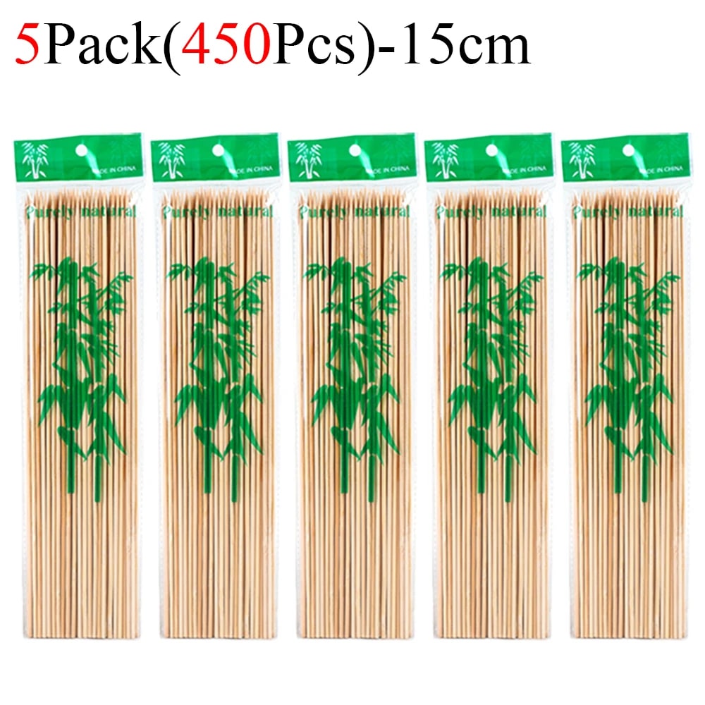 Bamboo BBQ Skewers, Food-Grade Natural Disposable Sticks, 15cm to 30cm - 450Pcs-15cm