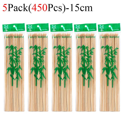 Bamboo BBQ Skewers, Food-Grade Natural Disposable Sticks, 15cm to 30cm - 450Pcs-15cm