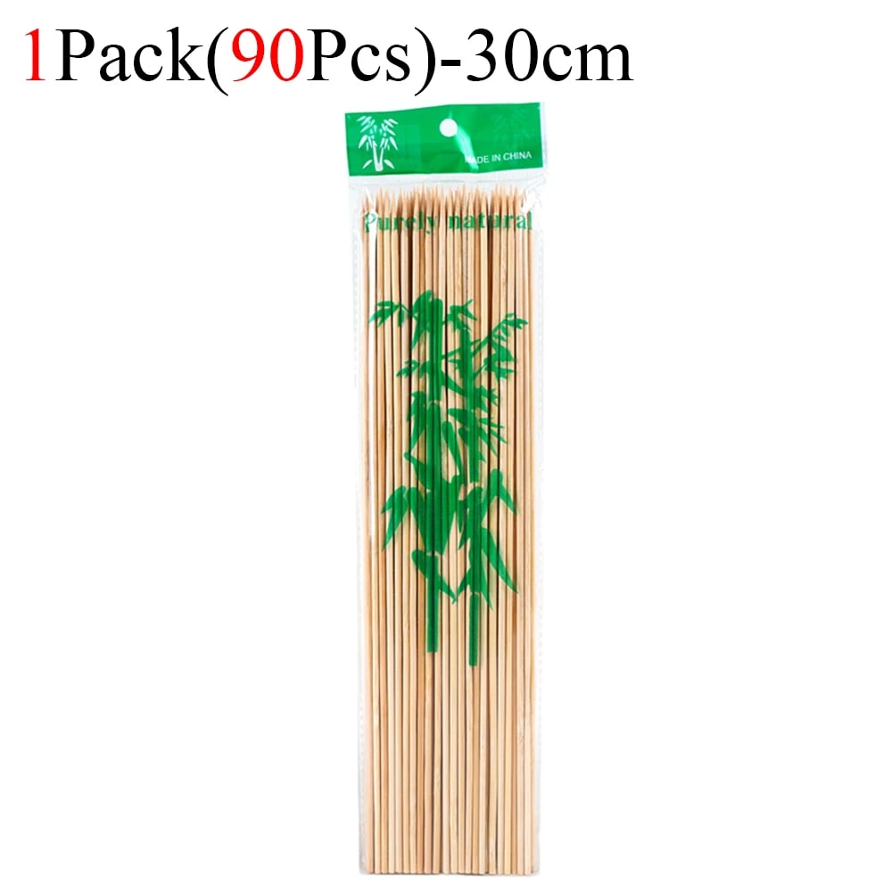 Bamboo BBQ Skewers, Food-Grade Natural Disposable Sticks, 15cm to 30cm - 90Pcs-30cm