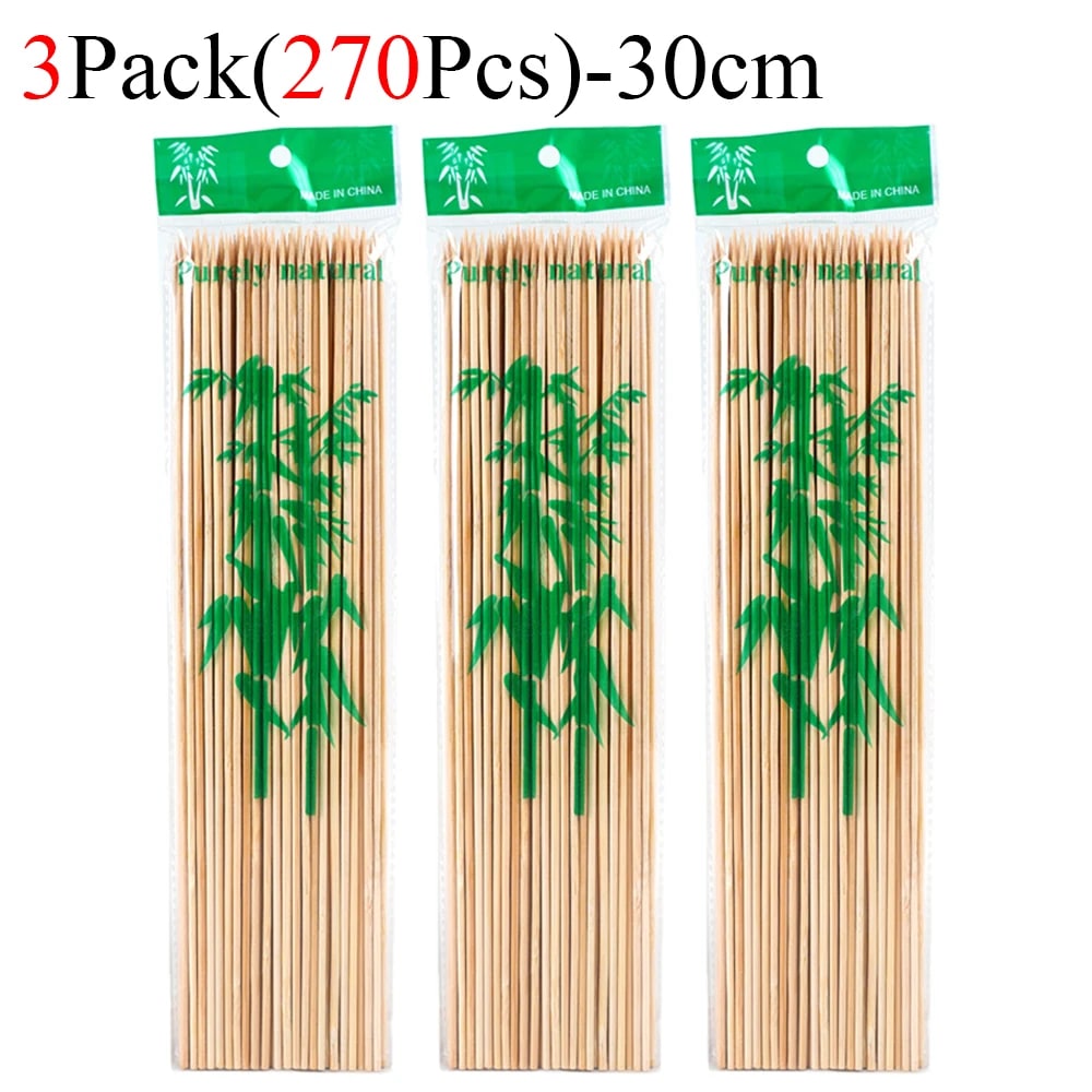 Bamboo BBQ Skewers, Food-Grade Natural Disposable Sticks, 15cm to 30cm - 270Pcs-30cm