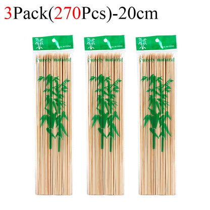 Bamboo BBQ Skewers, Food-Grade Natural Disposable Sticks, 15cm to 30cm - 270Pcs-20cm
