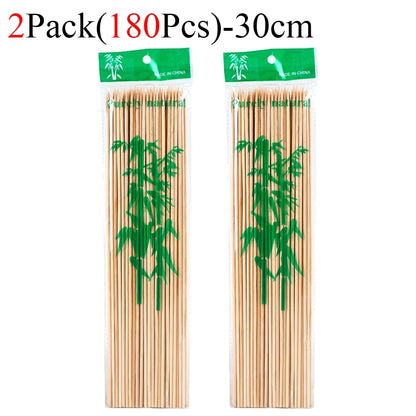 Bamboo BBQ Skewers, Food-Grade Natural Disposable Sticks, 15cm to 30cm - 180Pcs-30cm