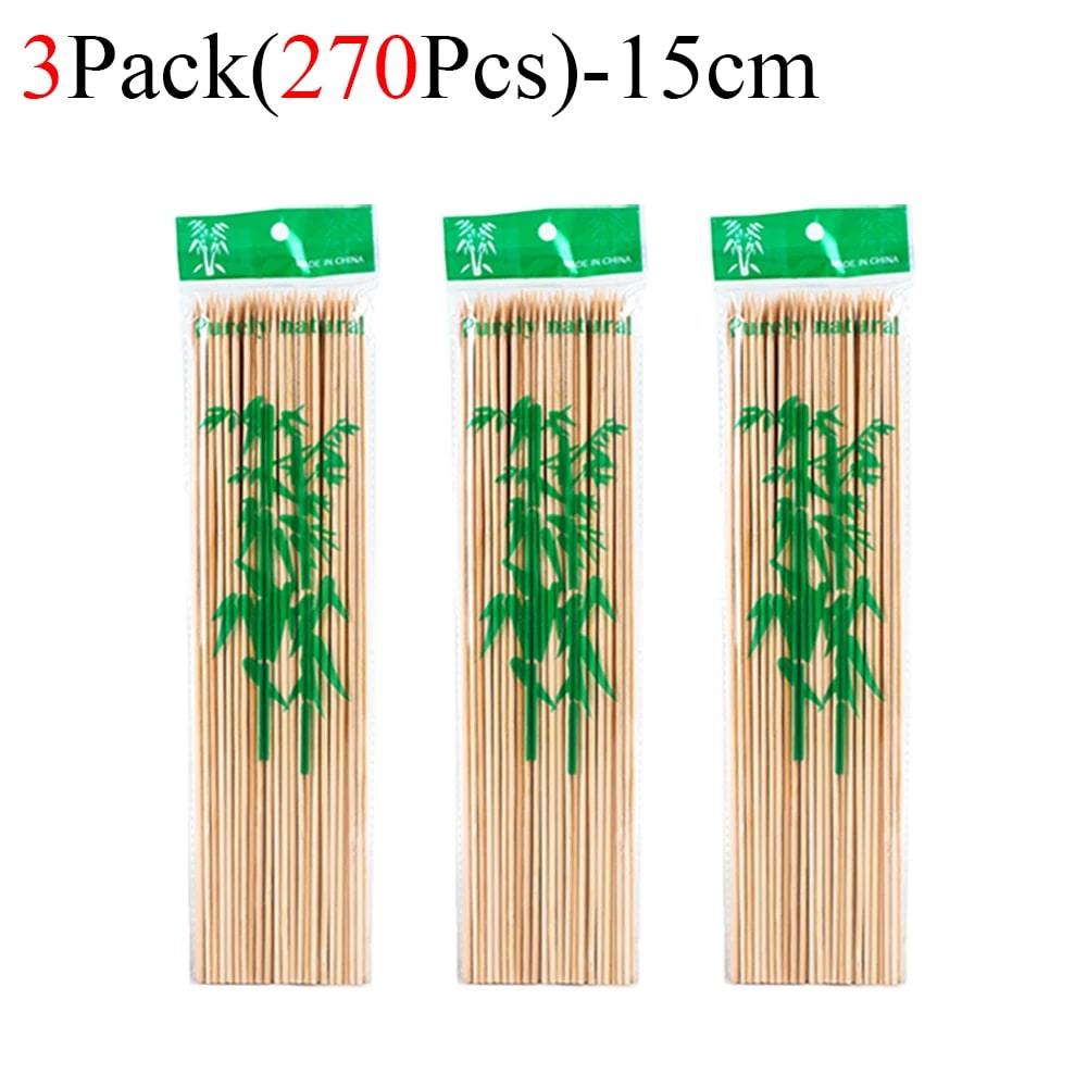 Bamboo BBQ Skewers, Food-Grade Natural Disposable Sticks, 15cm to 30cm - 270Pcs-15cm