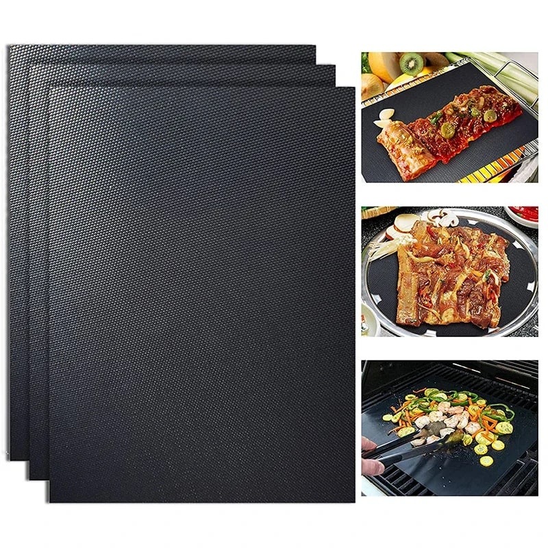 Non-Stick BBQ Grill Mat 40 x 33cm Fabric Cooking Sheet, 1 or 5 Pack